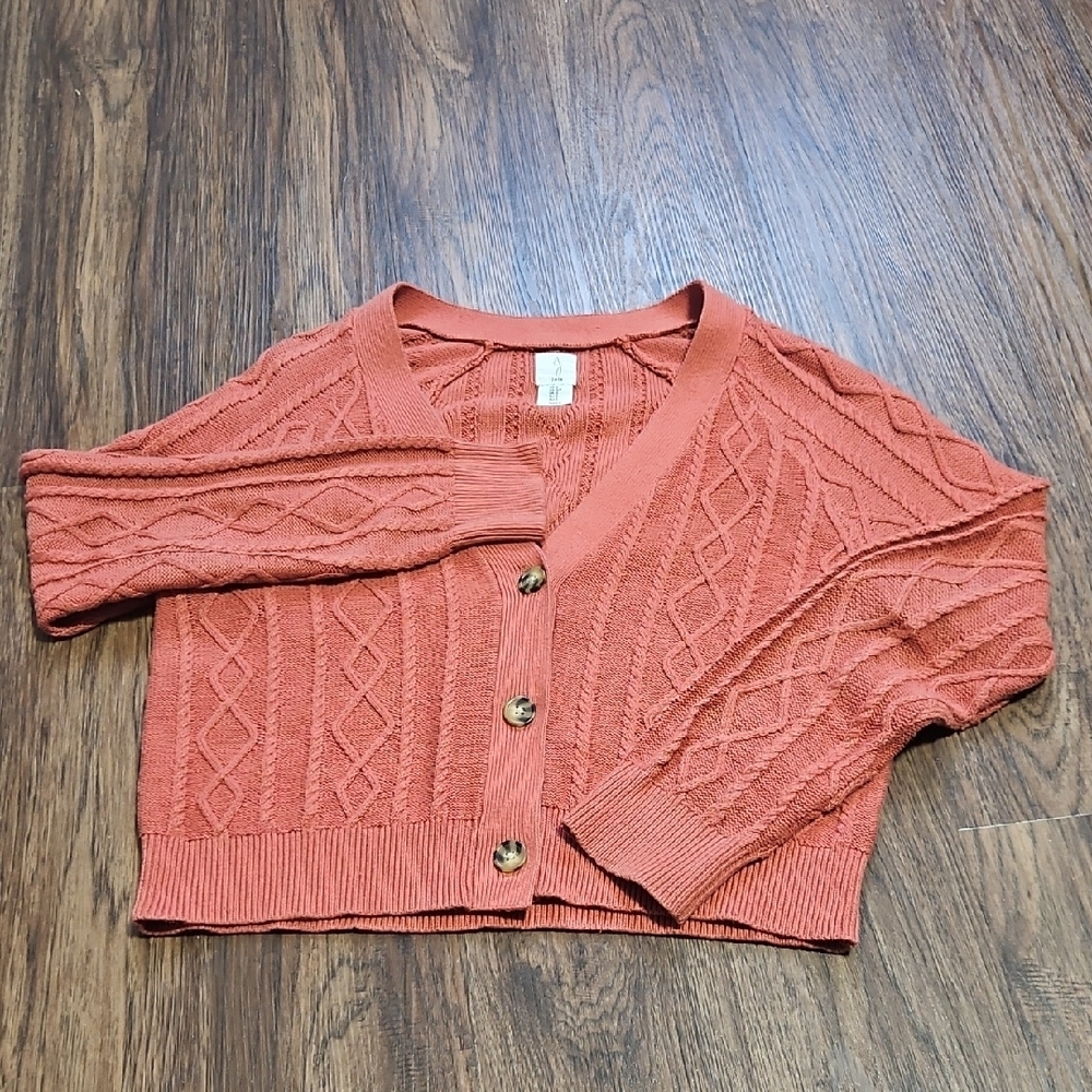 Joie Cable Knit Cropped Cardigan Coral Women's S